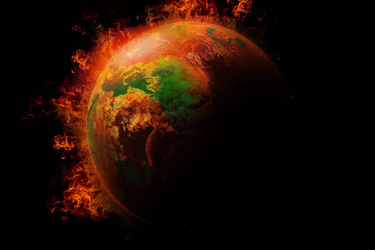 Global catastrophe and Global Warming Pollution Concept / Global burning with fire